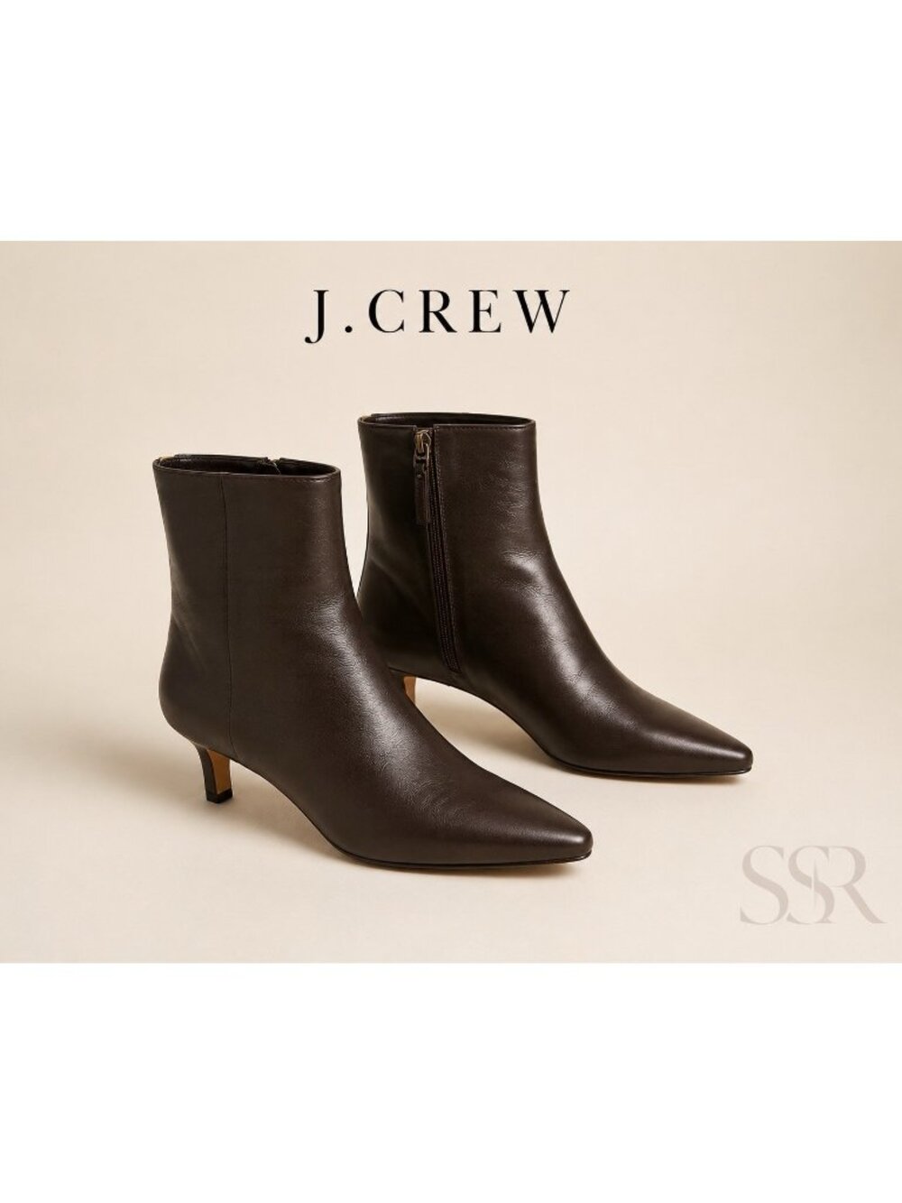 J.Crew Stevie Leather Ankle Boots Ganache Brown Size 7 50mm Heel NWOB